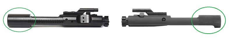 Pictured left is an M16 BCG. Pictured right is an AR-15 BCG. Note the difference in material at the back of the carrier. All other dimensions and functions are exactly the same.